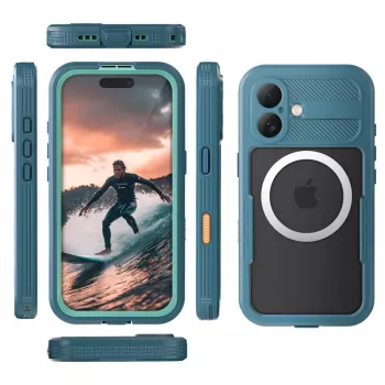 Crong Seal Cover IP68 Waterproof Case, skirta Apple iPhone 17 – Marine Blue