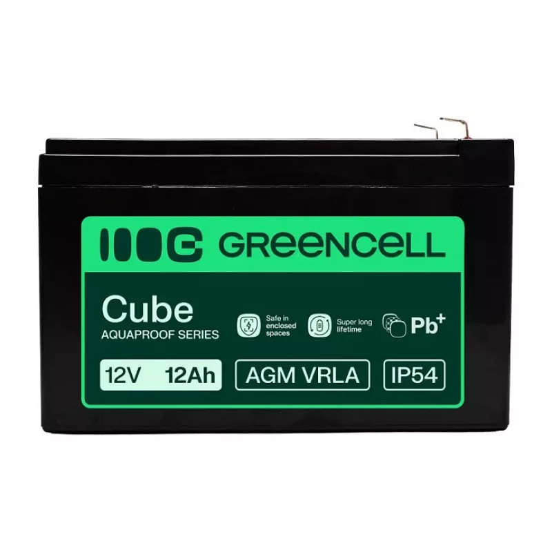 Greencell AGM VRLA 12V 12Ah Priežiūros Nereikalaujanti Baterija Kasos Aparatams, Žaislams, Kameroms (151x98.5x95mm)