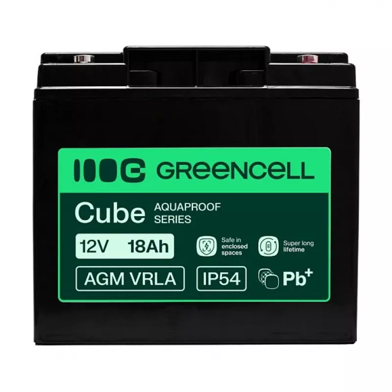 Greencell AGM VRLA 12V 18Ah Priežiūros Nereikalaujantis Akumuliatorius Kasos Aparatams, Žaislams, Kameroms (181x77x167mm)