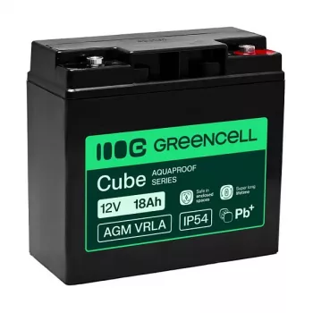 Greencell AGM VRLA 12V 18Ah Priežiūros Nereikalaujantis Akumuliatorius Kasos Aparatams, Žaislams, Kameroms (181x77x167mm)