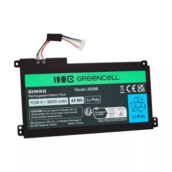 Green Cell Akumuliatorius, skirta ASUS C31N1912 / B31N1912, 3 elementai, 42 Wh, 11,55 V, Li-ion polimeras, juoda
