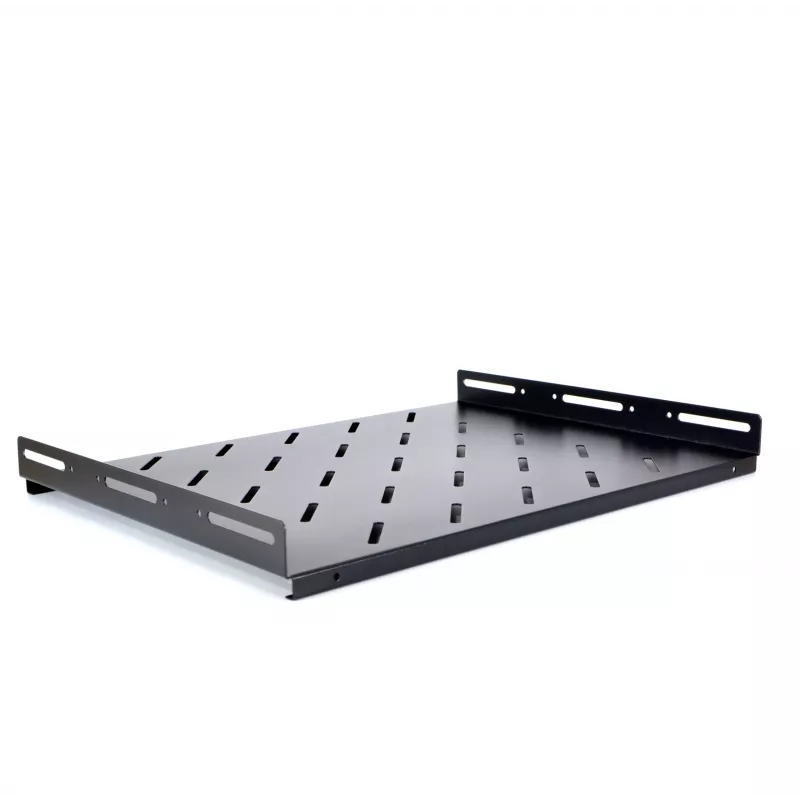 RACKTEL RL-P600S 1U fiksuota lentyna 19 colių stovui, 600 mm gylis, juoda (RAL 9004), 50 kg talpa