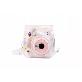 LOVEINSTANT Apsauginis dėklas, skirtas Fujifilm Instax Mini 11 – skaidrus su rožiniais blizgučiais