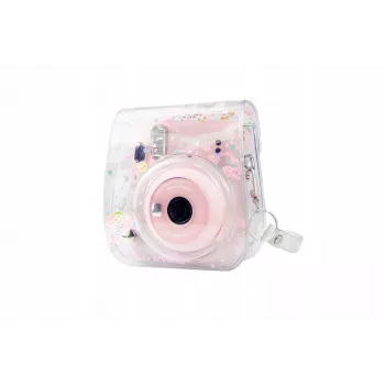 LOVEINSTANT Apsauginis dėklas, skirtas Fujifilm Instax Mini 11 – skaidrus su rožiniais blizgučiais