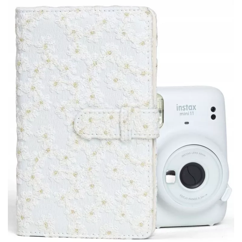 LOVEINSTANT Fotoalbumas, skirtas Fujifilm Instax Mini / Xiaomi / Polaroid / Canon / HP / Kodak – Baltas, siuvinėtas