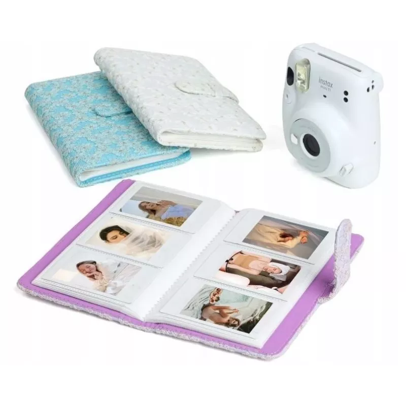 LOVEINSTANT Fotoalbumas, skirtas Fujifilm Instax Mini / Xiaomi / Polaroid / Canon / HP / Kodak – Baltas, siuvinėtas
