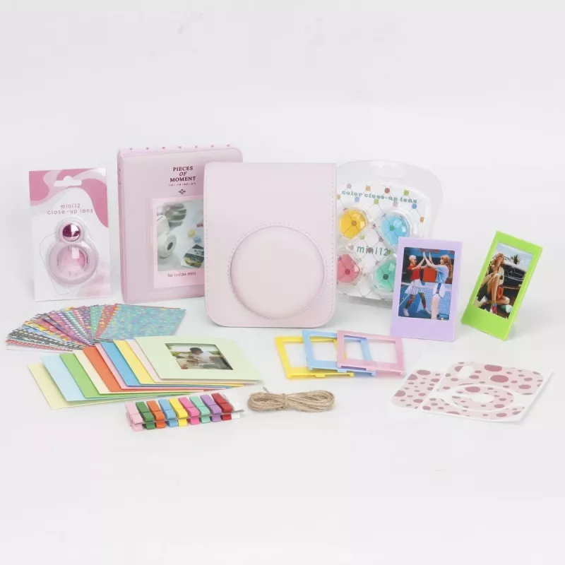 LOVEINSTANT 8-in-1 Accessory Kit, skirta Fujifilm Instax Mini 12 - rožinė