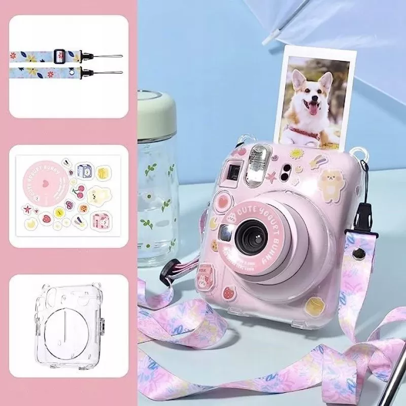 LOVEINSTANT Case Cover for Fujifilm Instax Mini 12 with Stickers - Yogurt Rabbit
