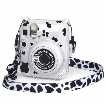 LOVEINSTANT Dėklas, skirtas Fujifilm Instax Mini 12 su lipdukais – karvės raštas