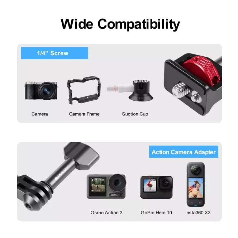PULUZ Magic Arm 1/4 inch Mount for GoPro / SJCAM / Xiaomi / DJI / Insta360 PU842B
