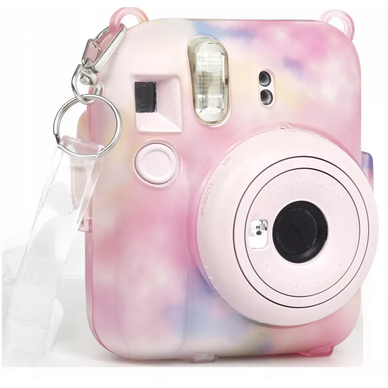 LOVEINSTANT Apsauginis dėklas, skirtas Fujifilm Instax Mini 12, su nuotraukų kišene, tamsus įvairiaspalvis