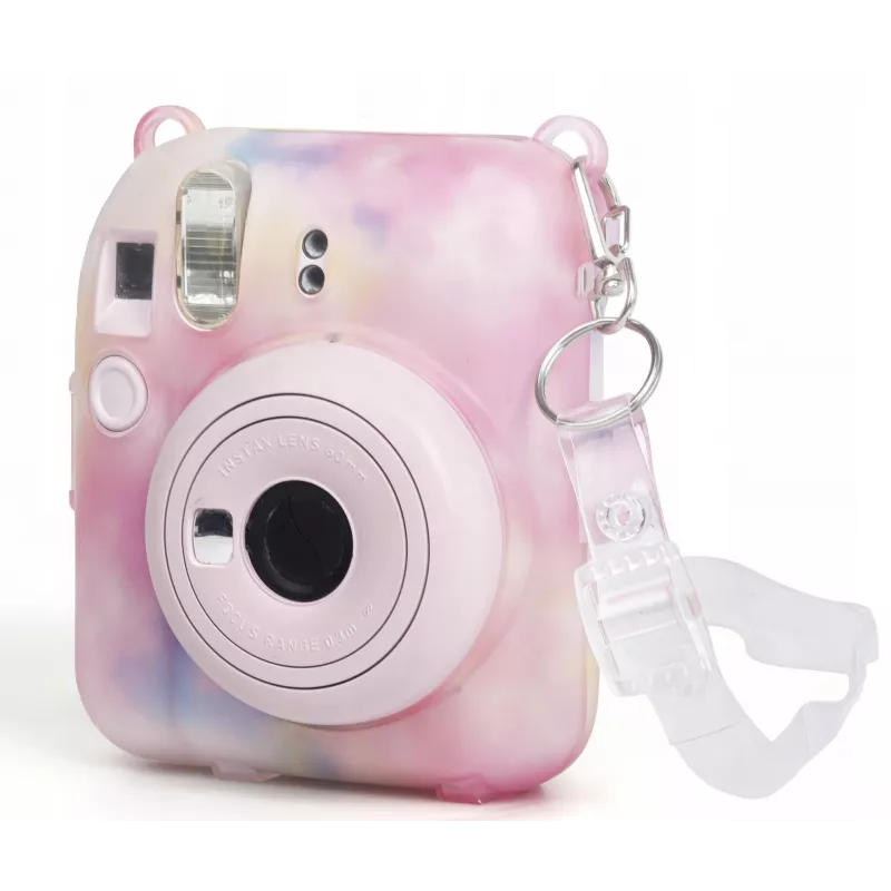 LOVEINSTANT Apsauginis dėklas, skirtas Fujifilm Instax Mini 12, su nuotraukų kišene, tamsus įvairiaspalvis