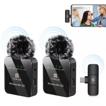 PULUZ PU648B 2x belaidis lavalier mikrofonas USB-C įrenginiams – 2,4 GHz, omnidirectional, Plug and Play