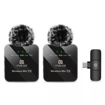 PULUZ PU648B 2x belaidis lavalier mikrofonas USB-C įrenginiams – 2,4 GHz, omnidirectional, Plug and Play