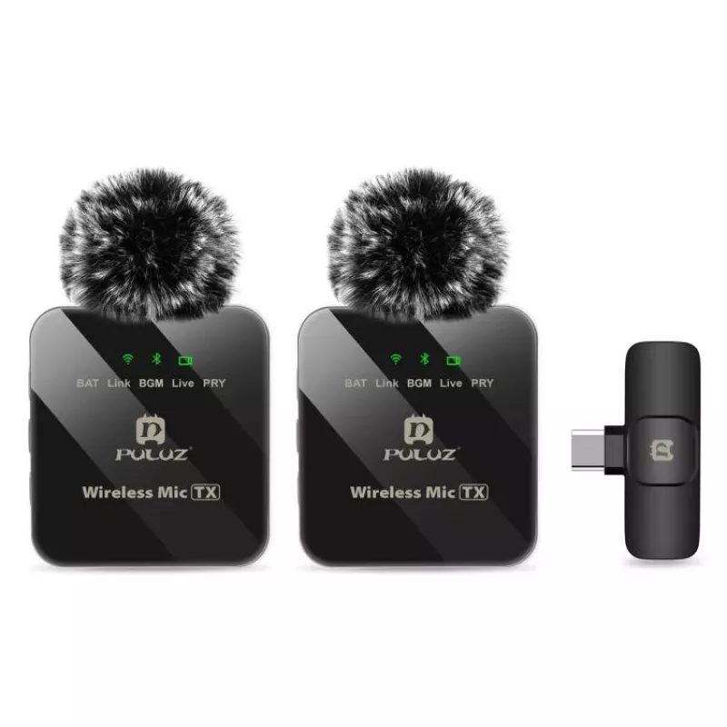 PULUZ PU648B 2x belaidis lavalier mikrofonas USB-C įrenginiams – 2,4 GHz, omnidirectional, Plug and Play