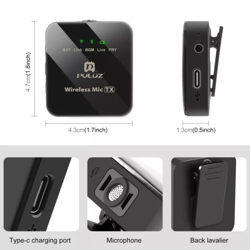 PULUZ PU648B 2x belaidis lavalier mikrofonas USB-C įrenginiams – 2,4 GHz, omnidirectional, Plug and Play
