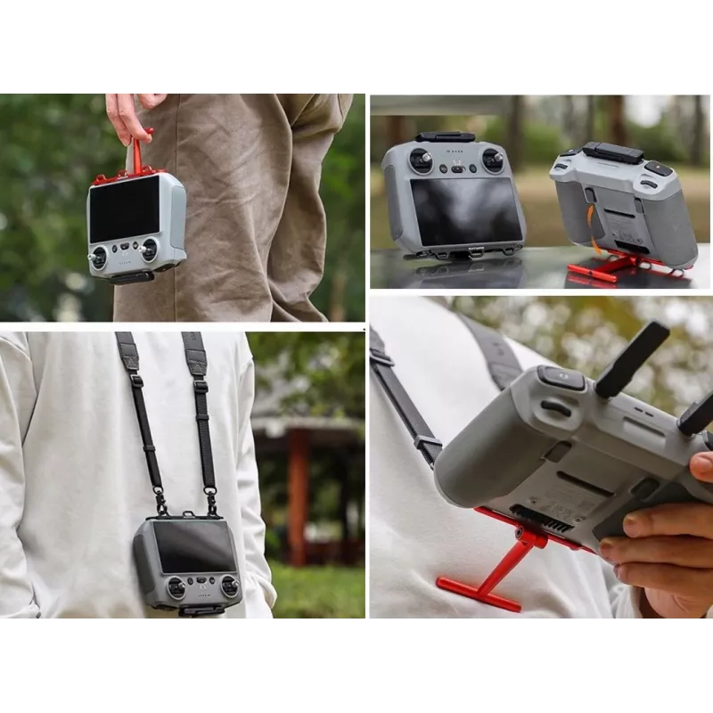 SUNNYLIFE Kaklo ir peties diržo laikiklis, skirtas DJI RC 2 / RC 1 nuotolinio valdymo pultui – juodas nailoninis audinys su aliuminio lydinio kabliais