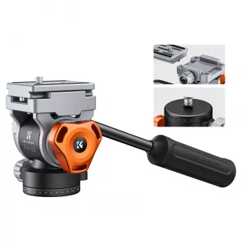 K&F Concept FH-03 Fluid Video Head, 5kg Load, Arca-Swiss, 1/4 inch-20 & 3/8 inch-16, Black