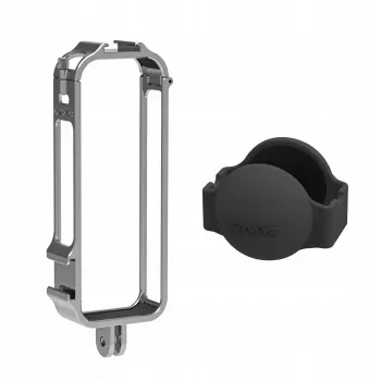 SUNNYLIFE Frame Mount Protective Housing su 2x Cold Shoe Mounts ir Silicone Lens Cap, skirta Insta360 X4 (Juoda)