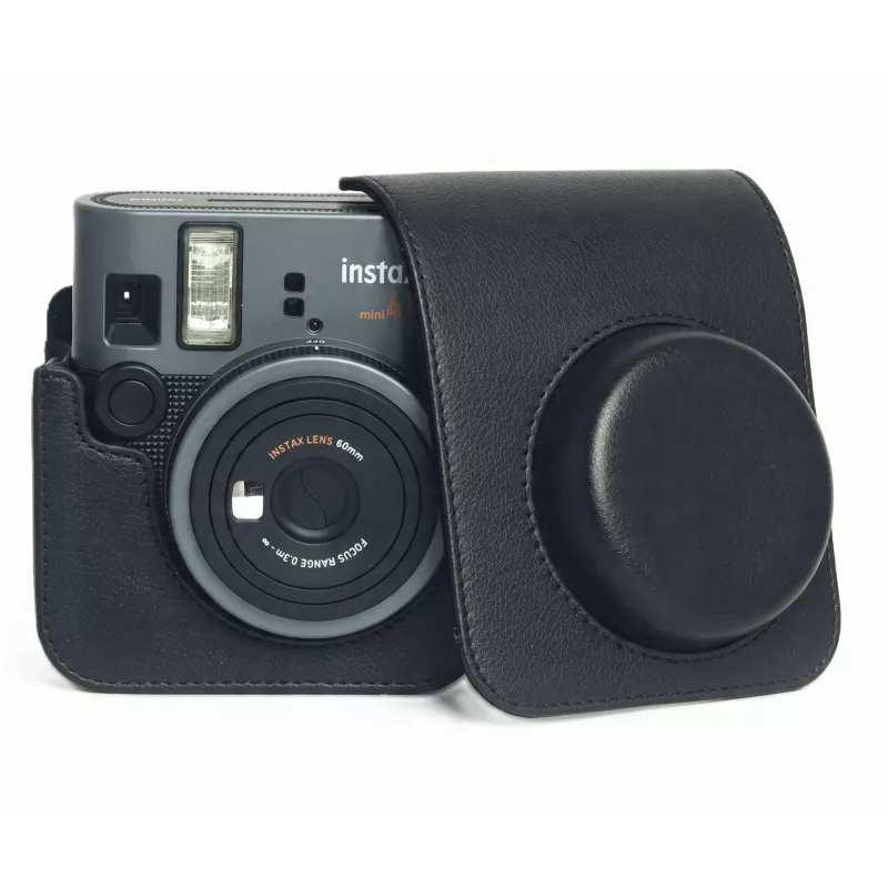 LOVEINSTANT Dėklas Fujifilm Instax Mini 41 – Juoda PU Oda su Petnešėle