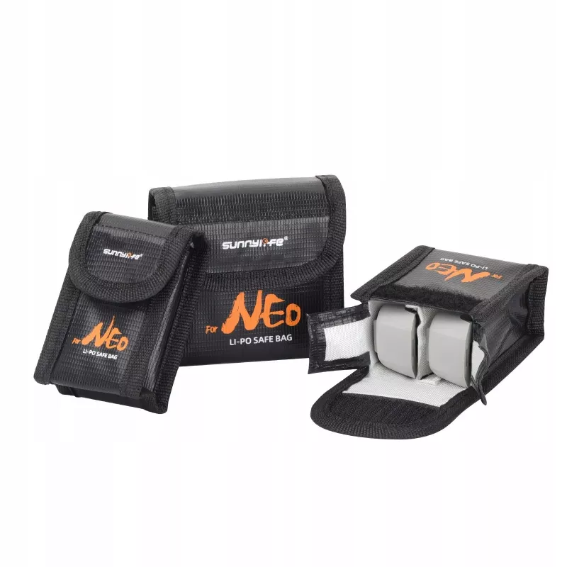 SUNNYLIFE Fireproof LiPo Battery Storage Bag for DJI Neo / Neo 2, Holds 3 Batteries, Black