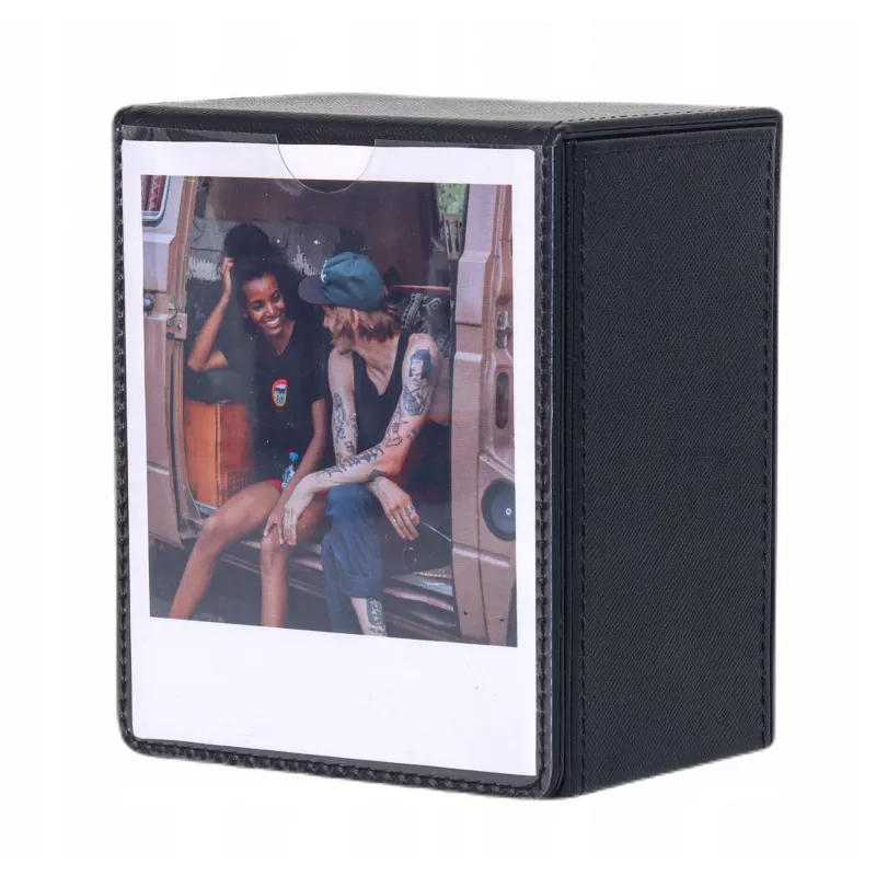 LOVEINSTANT dėžutė 100 nuotraukų laikymui – suderinama su Fuji Instax Wide, Square, Polaroid 600, Now – juoda su peržiūros langu