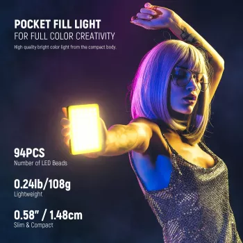 NEEWER VL67C RGB LED vaizdo šviesa 5W su telefono laikikliu ir „Bluetooth“ programėlės valdymu