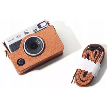LOVEINSTANT 5-in-1 rinkinys: apsauginis dėklas + grūdintas stiklas + 64 kišenių fotoalbumas + fotokrepšys + rėmeliai, skirta Fuji Instax Mini Evo, ruda