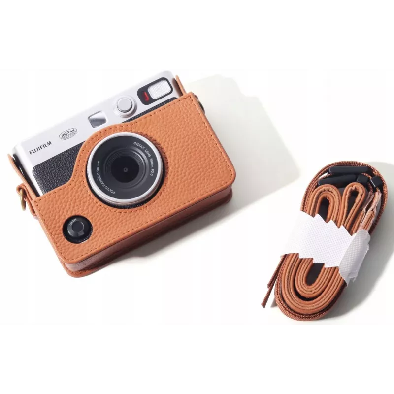LOVEINSTANT 5-in-1 rinkinys: apsauginis dėklas + grūdintas stiklas + 64 kišenių fotoalbumas + fotokrepšys + rėmeliai, skirta Fuji Instax Mini Evo, ruda