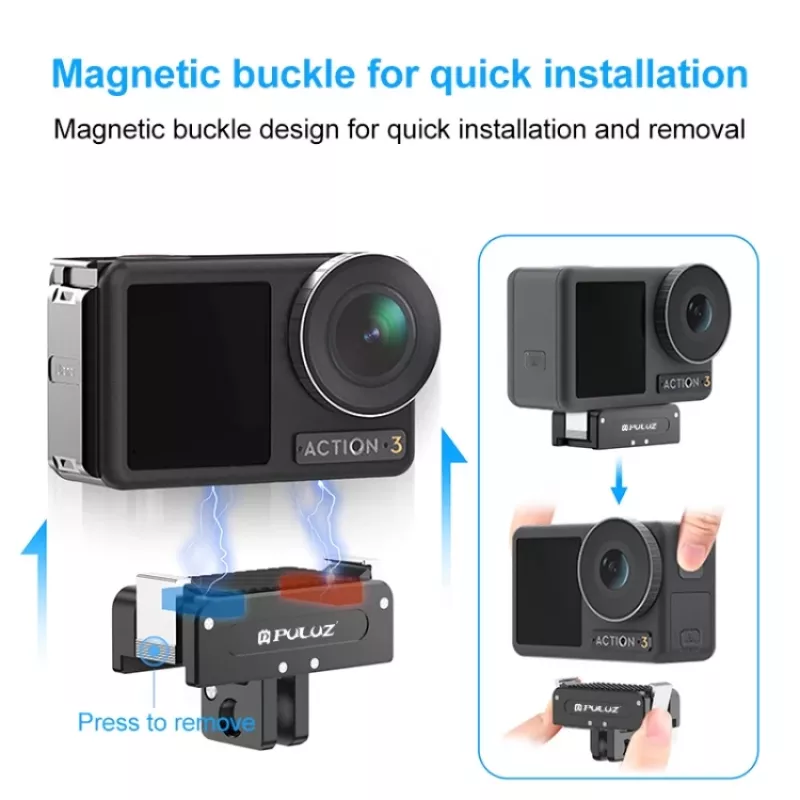PULUZ 1/4 inch į GoPro laikiklio adapteris, skirtas DJI Osmo Action 5 Pro / 4 / 3 - juodas