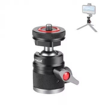 PULUZ Mini Ball Head 3D su 1/4 colio varžtu ir 2 Cold Shoe laikikliais, keliamoji galia 3 kg, juoda PU3075B