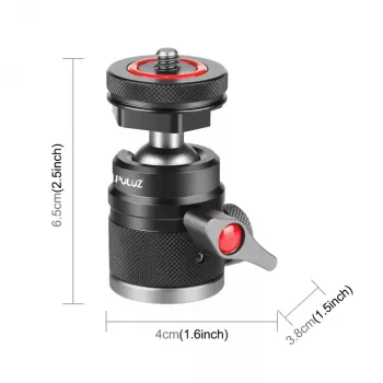 PULUZ Mini Ball Head 3D su 1/4 colio varžtu ir 2 Cold Shoe laikikliais, keliamoji galia 3 kg, juoda PU3075B