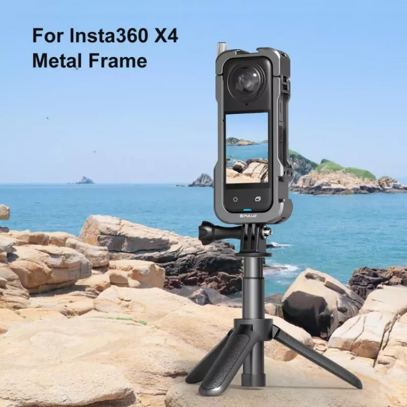 PULUZ Frame Mount Protective Case su 2x Cold Shoe laikikliais ir objektyvo dangteliu, skirta Insta360 X4 (PU981B)