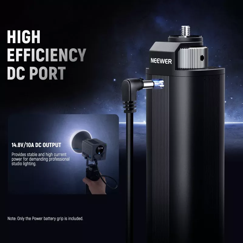 NEEWER PH74E Power Bank Grip 100W, skirtas COB LED lempoms su USB-C ir DC išėjimais
