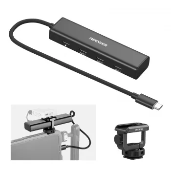 NEEWER PS020E USB-C Hub 4-in-1 su 5x USB-C 10Gbps 100W PD, Cold Shoe laikikliu ir 1/4 inch sriegiu