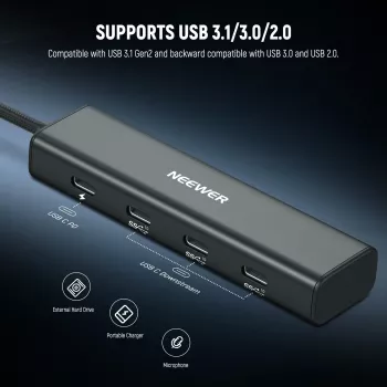NEEWER PS020E USB-C Hub 4-in-1 su 5x USB-C 10Gbps 100W PD, Cold Shoe laikikliu ir 1/4 inch sriegiu