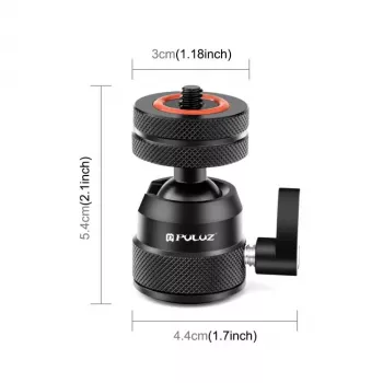 PULUZ rutulinė galvutė PU1057B su 1/4 inch sriegiu, 2x cold shoe, iki 3 kg