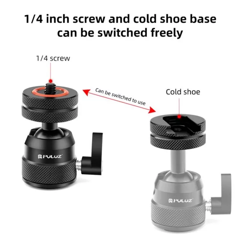 PULUZ rutulinė galvutė PU1057B su 1/4 inch sriegiu, 2x cold shoe, iki 3 kg