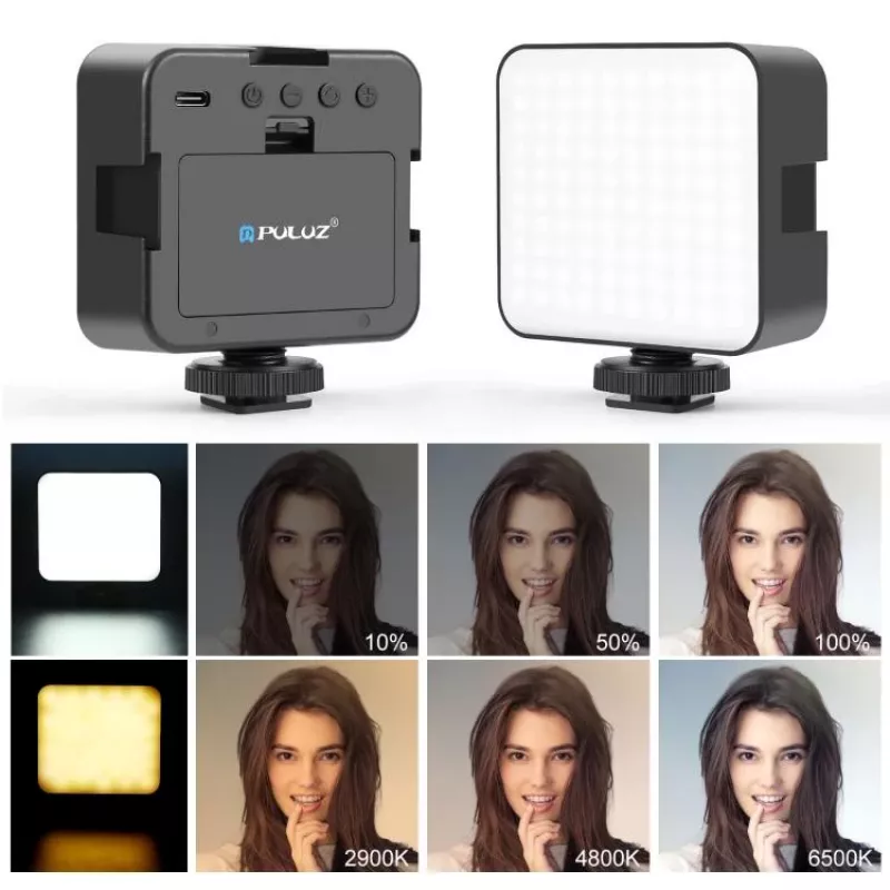 PULUZ LED vaizdo šviesos šaltinis 100 LED 5W Bi-Color 2900-6500K USB-C 1/4 inch sraigtinis laikiklis kamerai/telefonui PU4141B