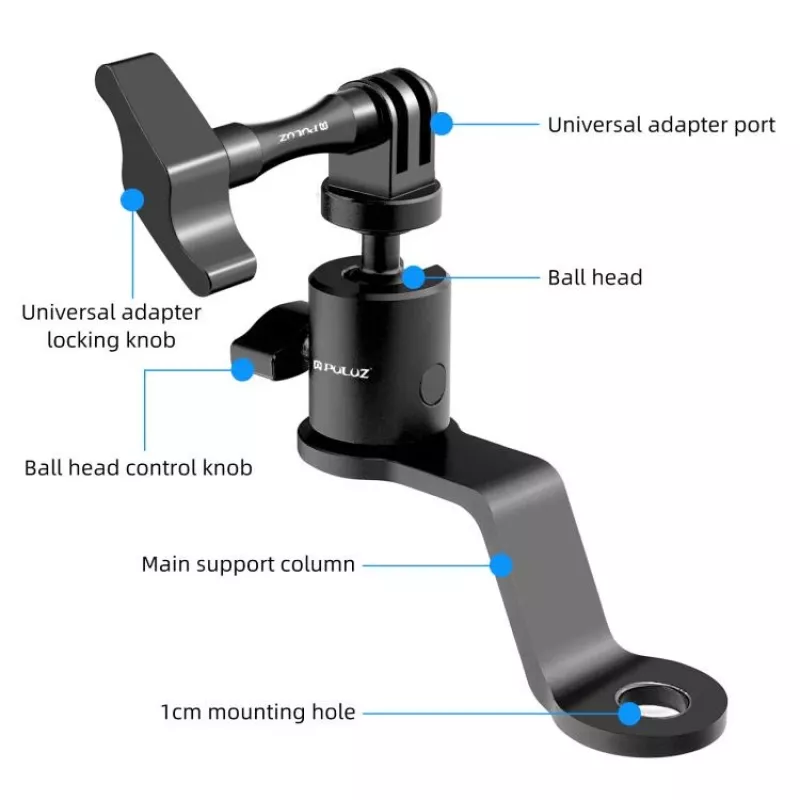 PULUZ Veidrodėlio Laikiklis Motociklui, Keturračiui, Motoroleriui, Dviračiui - Universalus Vairo ir Veidrodėlio Kotelio Laikiklis Išmaniajam Telefonui, Veiksmo Kamerai, GoPro - PU1056B