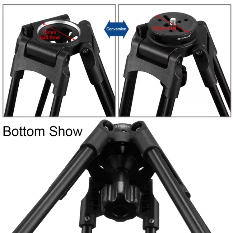 PULUZ 75mm Bowl Tripod Adapter with 1/4 inch and 3/8 inch Threads, Black (PU3503)