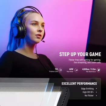 NEEWER GL1C RGB LED vaizdo šviestuvas 48W su reguliuojamu stovu, CRI≥97, 2.4G nuotolinio ir programėlės valdymu
