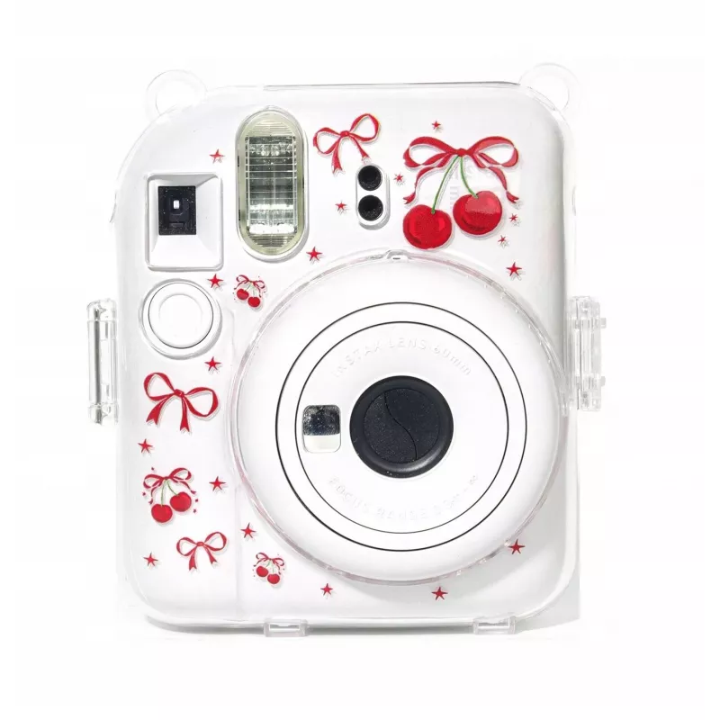 LOVEINSTANT Hard Protective Case for Fujifilm Instax Mini 12 - Red Cherries Pattern with Shoulder Strap