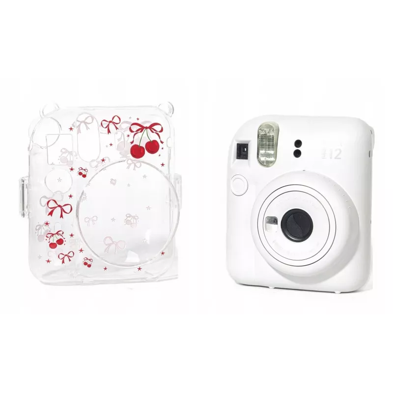 LOVEINSTANT Hard Protective Case for Fujifilm Instax Mini 12 - Red Cherries Pattern with Shoulder Strap