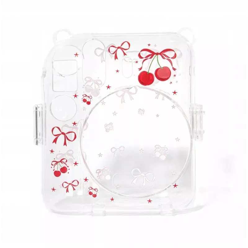 LOVEINSTANT Hard Protective Case for Fujifilm Instax Mini 12 - Red Cherries Pattern with Shoulder Strap
