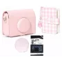 LOVEINSTANT 4-in-1 komplektas: dėklas, fotoalbumas, LCD apsauginis stikliukas ir objektyvo gaubtelis, skirta Fujifilm Instax Mini Evo - rožinė