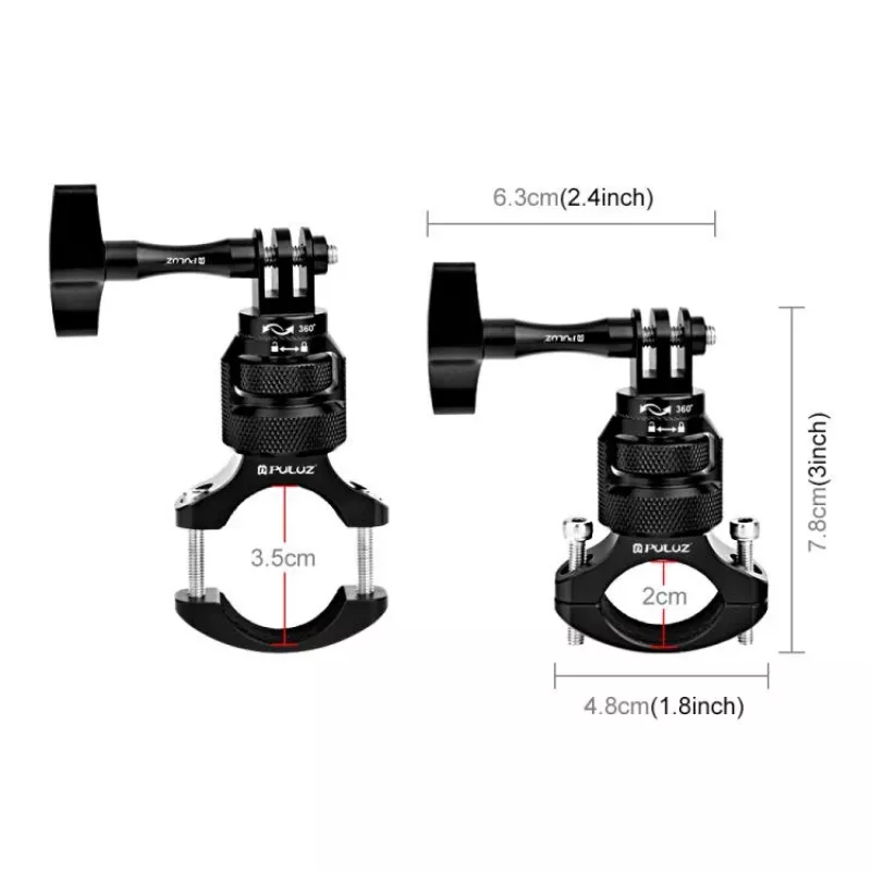 PULUZ PU796B 360° vairo laikiklis motociklui/dviratiui, skirtas GoPro SJCAM Xiaomi DJI