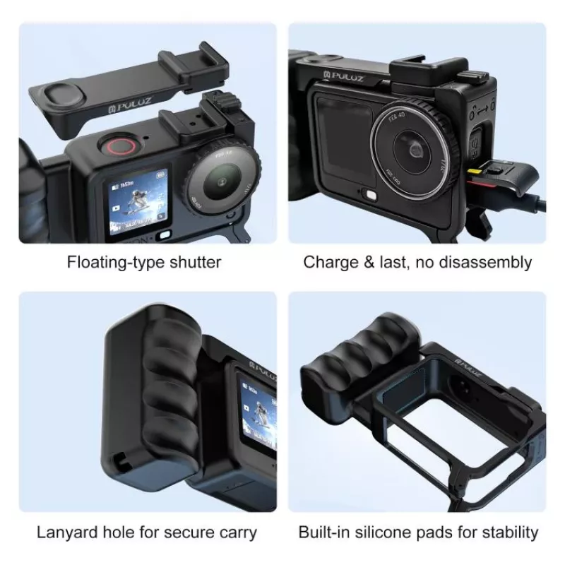 PULUZ Frame Mount + Grip + Cold Shoe Adapter, skirta DJI Osmo Action 6 / PU1096B