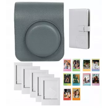 LOVEINSTANT 4-in-1 rinkinys: Apsauginis dėklas, Fotoalbumas (96 nuotraukoms), Rėmeliai ir Lipdukai, skirta Fujifilm Instax Mini 41 - Pilka