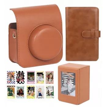 LOVEINSTANT 4-in-1 komplektas: fotoaparato dėklas, nuotraukų albumas, laikymo dėžutė, lipdukai, skirta Fuji Instax Mini 41 - Ruda
